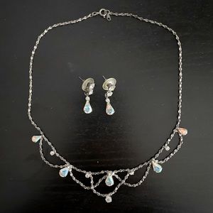 Woman Prom / Wedding / Bridal Faux Crystal Rhinestone Necklace and Earring Set